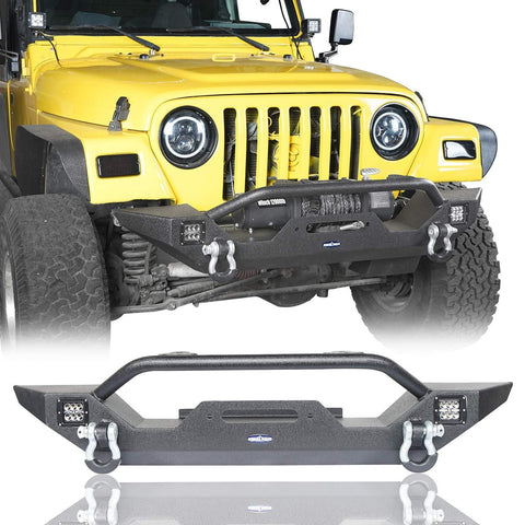 u-Box Jeep Wrangler Front Bumper w/Winch Plate & LED Lights & D Rings Rock Crawler for 1997-2006 Jeep Wrangler TJ - Different Trail