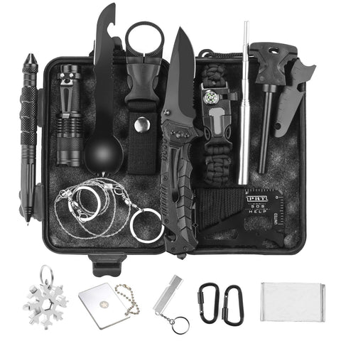 Naubr Camping Gear 15 in 1 Survival Gear kit,Tactical Survival Tool for Cars, Camping, Hiking, Hunting, Adventure Accessories