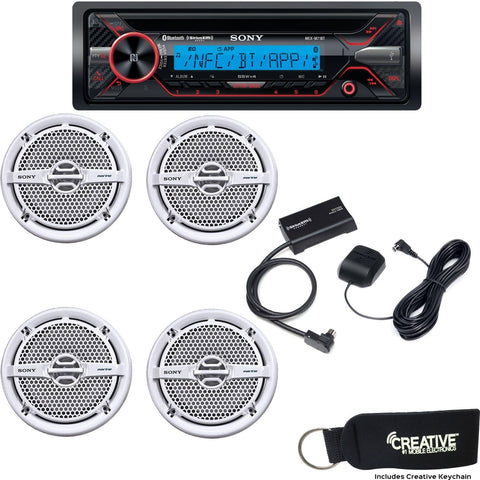 Sony MEX-M71BT Bluetooth Marine Receiver with Two Pairs of XS-MP1611 White 6.5" Speakers and Sirius XM Tuner Bundle