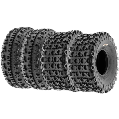 Set of 4 SunF A027 XC 22x7-10 Front & 20x11-9 Rear ATV UTV Knobby Sport Tires, 6 PR, Tubeless