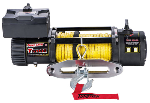 Tungsten4x4 T12000S Offroad 12000 lbs Load Capacity 6.5Hp 12V Electric Winch with Synthetic Rope, Hawse Fairlead and Wireless Remote