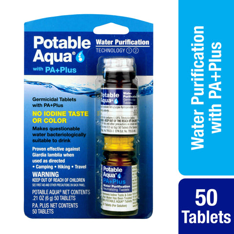 Potable Aqua Water Purification Tablets With PA Plus - Two 50 count Bottles