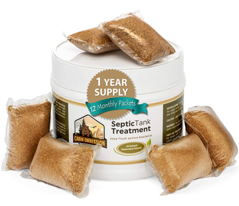 Septic Tank Treatment - 1 Year Supply of Dissolvable Easy Flush Live Bacteria Packets (12 Count) - Best Way to Prevent Expensive Sewage Backups - Made in USA