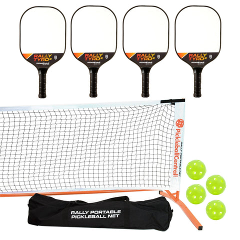 PickleballCentral Rally Tyro 2 Pickleball Paddle, Portable Net and Ball Set (Includes Rally Style Free Standing Metal Frame & Net + 4 Composite Paddles + 4 Balls + Rules Sheet in Carry Bag) [product _type] PickleballCentral - Ultra Pickleball - The Pickleball Paddle MegaStore