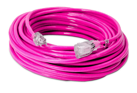 100-ft 14/3 Heavy Duty Lighted SJTW Indoor/Outdoor Extension Cord by Watt's Wire - Long Pink 100' 14-Gauge Grounded 13-Amp Three-Prong Power-Cord (100 foot 14-Awg)