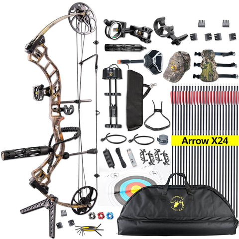 TOPOINT Trigon Compound Bow Full Package,CNC Milling Riser,USA Gordon Composites Limb,BCY String,19"-30" Draw Length,19-70Lbs Draw Weight,IBO 320fps (Forest CAMO)