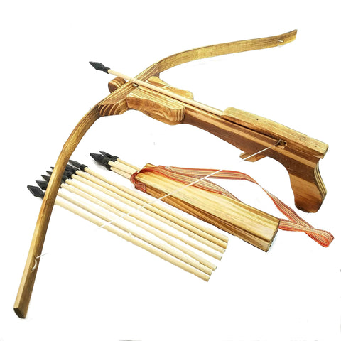 Adventure Awaits! - Handmade Wood Toy Crossbow Set - 10 Wood Arrows and a Quiver - for Outdoor Play