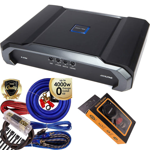 Alpine R-A75M R-Series Monoblock Subwoofer Amplifier - 750 Watts Rms Power with 0 Gauge Amplifier Kit