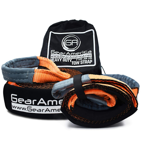 GearAmerica (Bundle) Tow Strap 3" x20' + Tree Saver Winch Strap 3" x8' | Heavy Duty 35,000 LBS (17.5 T) Strength | Off-Road Towing and Recovery | Tipple Reinforced Loops + Protective Sleeves (2PK)