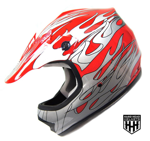 SmartDealsNow - HHH DOT Youth & Kids Helmet for Dirtbike ATV Motocross MX Offroad Motorcyle Street bike RED FLAME (Small)