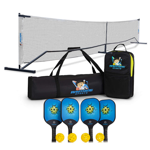 3 in 1 Pickleball Net, 4 Carbon Fiber Paddles and 4 Balls. Complete Regulation Size Portable Pickleball Net Bundle Set for Outdoors or Indoors. With 4 USAPA Approved Carbon Fiber Paddles and 4 Balls