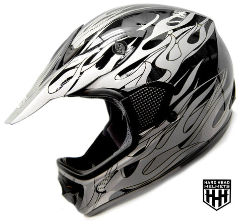 SmartDealsNow - HHH DOT Youth & Kids Helmet for Dirtbike ATV Motocross MX Offroad Motorcyle Street bike BLACK FLAME (Small)