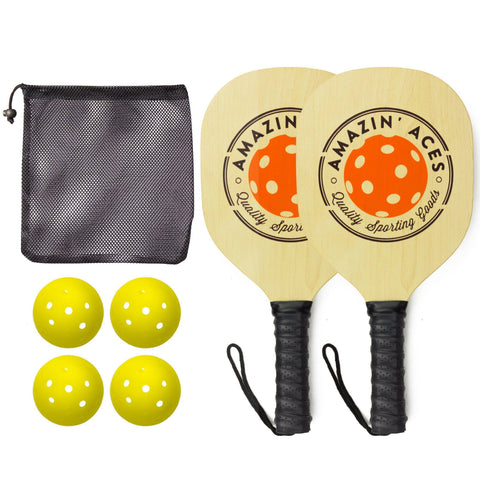 Pickleball Paddle Set By Amazin' Aces | Pickleball Set Includes 2-4 Wood Pickleball Paddles, 4 Pickleballs, 1 Carry Bag & Guaranteed FUN! | Great Rackets For Beginners | Includes Free eBook [product _type] Amazin' Aces - Ultra Pickleball - The Pickleball Paddle MegaStore