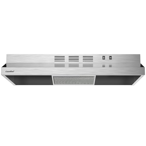 Comfee CVU30W2AST Range Hood 30 Inch Ducted Ductless Vent Hood Durable Stainless Steel Kitchen Hood for Under Cabinet with 2 Reusable Filter, 200 CFM, 2 Speed Exhaust Fan Silver