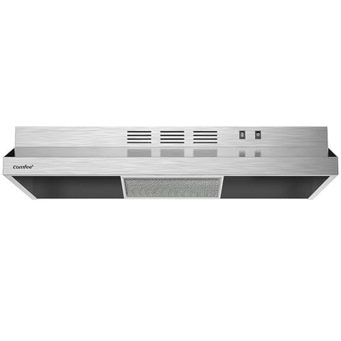 Comfee CVU30W2AST Range Hood 30 Inch Ducted Ductless Vent Hood Durable Stainless Steel Kitchen Hood for Under Cabinet with 2 Reusable Filter, 200 CFM, 2 Speed Exhaust Fan Silver