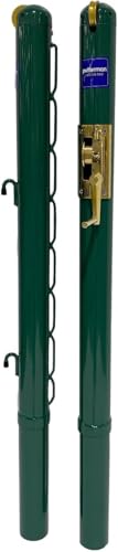 Putterman Pickleball & Junior Tennis Posts - Permanent Court Kit – 2-7/8" OD, Round, Internal Wind, Green - Optional Ground Sleeves