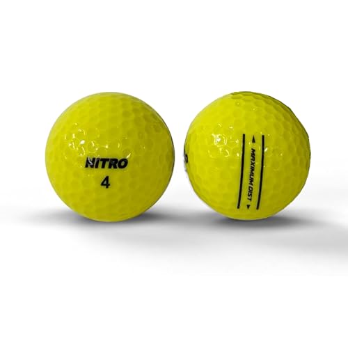 Nitro Long Distance Golf Balls (12PK) All Levels Maximum Distance Titanium Core 85 Compression High Velocity Spin Control Long Distance Golf Balls USGA Approved-Total of 12-Yellow
