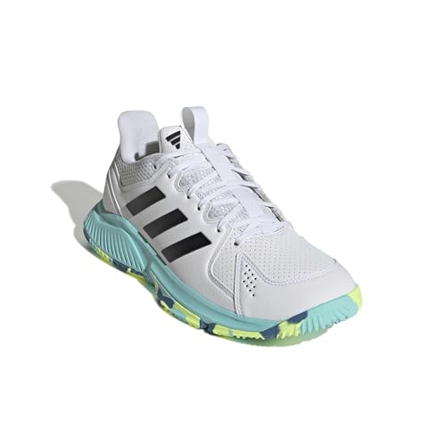 adidas Women's Court Flight, White/Black/Flash Aqua, 9