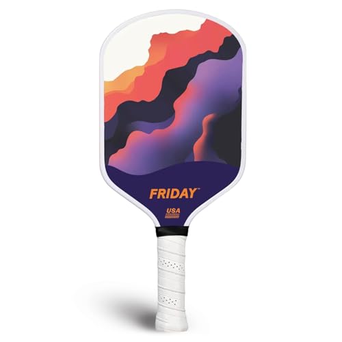 Friday Pickleball Paddle, USA Pickleball Approved, Durable Carbon Fiber, Thermoformed Unibody Design, Honeycomb Core, Gritty Surface for Spin (1 Paddle, Sunset Noir)