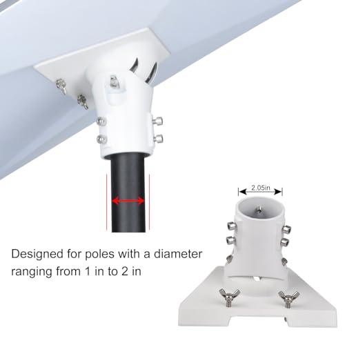 PowGrow Pipe Adapter Pole Mount for Starlink Gen 3, Adjustable Pole Mount Adapter Kit for Starlink Standard Dish V3, Aluminum Alloy, White