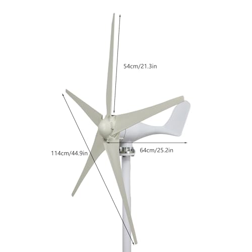 Wind Power Generator,1200W Wind Turbine Generator Kit with 5 Blades, Winds Turbine Kit with MPPT Controller Energy Windmill Generator Suit for Boats, Gazebos, Chalets, or Mobile Homes White