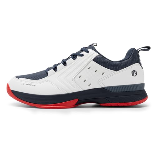 FitVille Tennis Shoes for Men Wide Mens Pickleball Shoes Breathable Court Shoes Racquetball Badminton Athletic Sneakers for All Courts | Arch Support | Energy Return (10.5 Wide, White & Navy Blue)