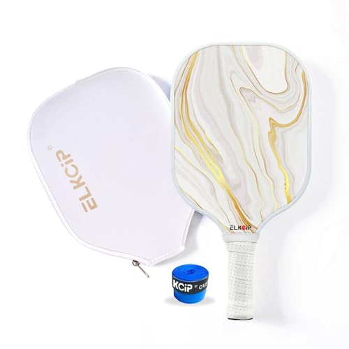 Composite Pickleball Paddle with Cover for Women, Graphite Carbon Fiber Polypropylene Honeycomb Core Pickleball Racquet Gift for Mother Wife Grandmother Girlfriend, White Marble