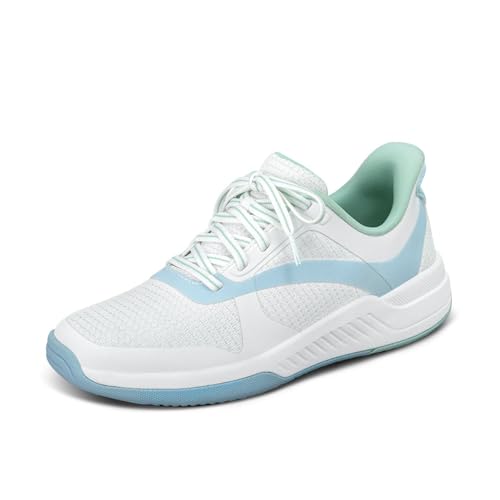 Orthofeet Women's Orthopedic Ace Hands-Free Slip-On Pickleball Sneaker, White/Blue/Green, Size 8.5