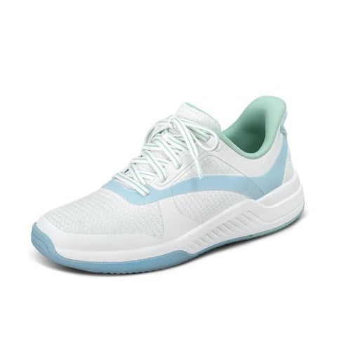 Orthofeet Women's Orthopedic Ace Hands-Free Slip-On Pickleball Sneaker, White/Blue/Green, Size 8.5