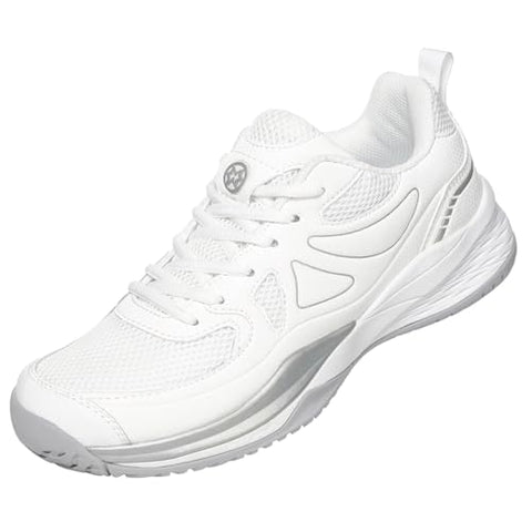 Sisttke Women's Badminton Pickleball Shoes Lightweight Breathable Non-Slip Court Sneakers for Tennis Racquetball Training White/Silver