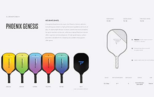 Paddletek Phoenix Genesis - Professional Pickleball Paddles with Honeycomb Core – Polycore & Fiberglass Epoxy Surface - High Tack Performance Grip – 7.4 oz to 7.8 oz – USAPA Approved (Green)