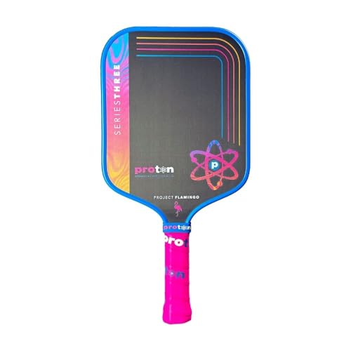 Proton Series Three Project Flamingo Pickleball Paddle - 15mm Velocity Core & Carbon Fiber Face (Blue, Widebody)