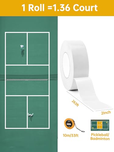 SONICTOP Pickleball Court Tape, 5PCS Pickleball Court Marking Kit Makes Full Size Outdoor Court White 2" x 263 ft Lengthened Tape for Temporary Court Lines No Residue Easy Installation(White)