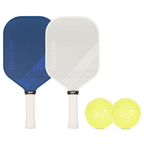 Reebok - Pickleball Set for 2 Players, Fiberglass Power Paddles with 13mm Polypropylene Core, Comfort Grip Handles, Aero Flight Balls, Ideal for Sports and Enthusiasts