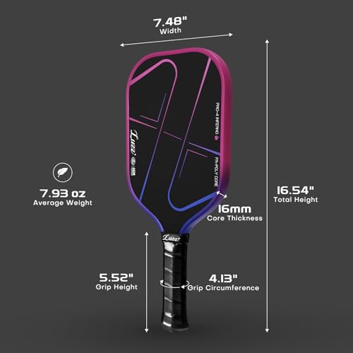 Luzz Pickleball Paddle, Thermoformed Purple Inferno 3D Grooved Carbon Fiber Pickleball Paddles Microporous Polymer Core Exceptional Spin and Power 16mm Composite Pickle Ball Rackets for Players