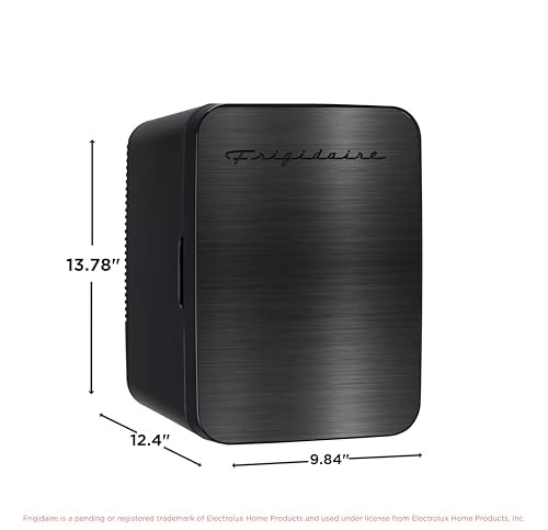 Frigidaire Mini Personal Fridge Cooler, Countertop, Holds Up to 10L/15 Cans, Brushed Black Stainless Rugged Design, Portable for Skincare, Makeup, Car, Office, Bedroom, Dorm Room, or Cabin
