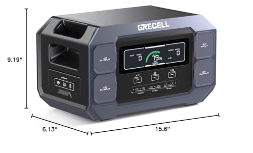 GRECELL Portable Power Station 2200W Solar Generator 1126Wh LiFePO4 Battery Pack with 1200W AC Charging & 800W Solar Charging, 1.25Hrs Fast Charging with 4×2200W(4800W Peak) AC Outlets for Home Travel