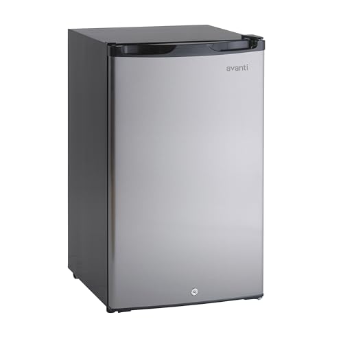Avanti 4.4 Cu. Ft. Compact Refrigerator with Lock, Adjustable Glass Shelves, Automatic Defrost, Reversible Door, ENERGY STAR Certified, 4.4 cu.ft., Stainless Steel