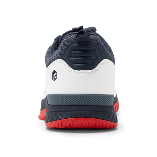 FitVille Tennis Shoes for Men Wide Mens Pickleball Shoes Breathable Court Shoes Racquetball Badminton Athletic Sneakers for All Courts | Arch Support | Energy Return (10.5 Wide, White & Navy Blue)