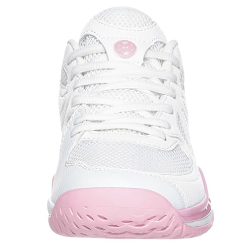Sisttke Women's Badminton Pickleball Shoes Lightweight Breathable Non-Slip Court Sneakers for Tennis Racquetball Training White/Pink