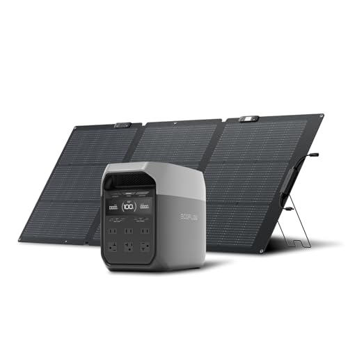 EF ECOFLOW Solar Generator Delta 3 with 160W Solar Panel, 1024Wh Portable Power Station, LFP Battery 1800W AC/100W USB-C Output, Full Charge in 56 Min for Home Backup Power, Camping & RVs