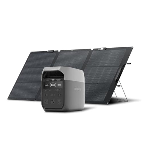 EF ECOFLOW Solar Generator Delta 3 with 160W Solar Panel, 1024Wh Portable Power Station, LFP Battery 1800W AC/100W USB-C Output, Full Charge in 56 Min for Home Backup Power, Camping & RVs