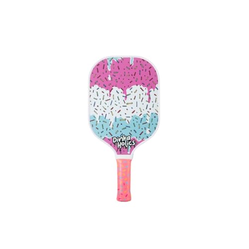 DINKA HOLICS Carbon Fiber Pickleball Paddle – 16mm PP Honeycomb Core, Lightweight 220–235g, Comfortable Grip, Durable Design for Control & Power (Ice Cream)