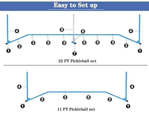 Portable Pickleball Net, Regulation Size 22FT and 11FT Half Court Size 2-in-1 Pickle Ball Net with 2 Pickleballs and Carry Bag for Driveway, Backyard, Street, Weather Resistance Steady Steel Frame