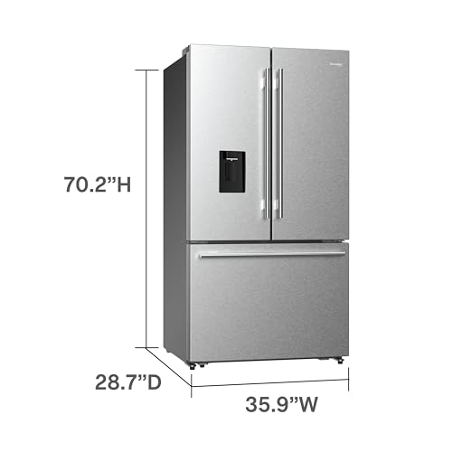 DUURA Elite DE210FDBMDSS Refrigerator Built in with French Doors Adjustable Glass Shelves Dual Drawer Bottom Freezer with Ice Maker, LED Interior Light and Stainless Steel Exterior, 36-Inch, Metallic