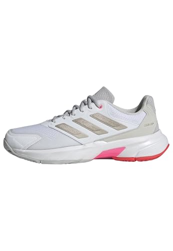 Adidas Womens Courtjam Control 3 Tennis, White/Iron Metallic/Lucid Red, 11.5
