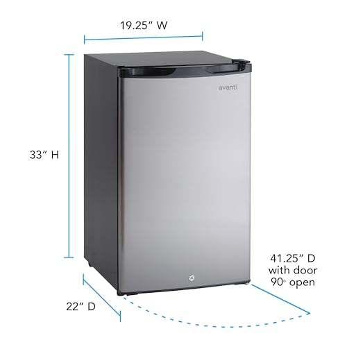 Avanti 4.4 Cu. Ft. Compact Refrigerator with Lock, Adjustable Glass Shelves, Automatic Defrost, Reversible Door, ENERGY STAR Certified, 4.4 cu.ft., Stainless Steel