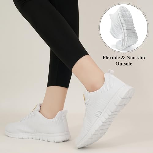 Alicegana Sneakers for Women Walking Shoes: Lightweight Non Slip Comfortable Womens Shoes Footwear for Tennis Casual Work Travel White