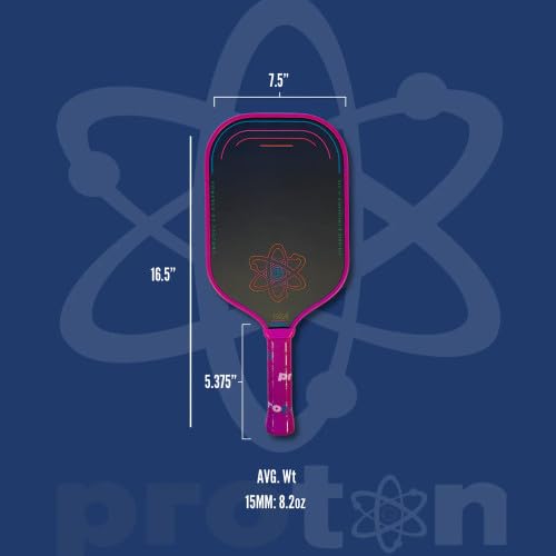 Proton Series Three Raw Carbon Pickleball Paddle - Raspberry, Elongated 16.5" Length, 15mm Honeycomb Core, 8.2oz Lightweight for Spin, Control & Power