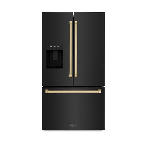 Z Line Kitchen and Bath ZLINE Autograph 36 in. Black Stainless Standard Refrigerator w/Bronze Handles (RSMZ-W-36-BS-CB)